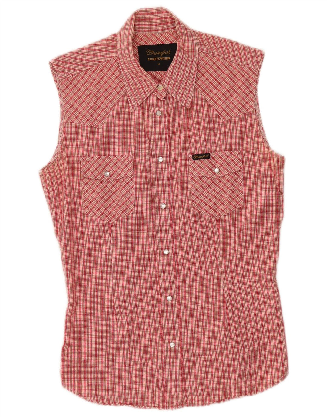 WRANGLER ærmeløs skjorte til kvinder UK 12 Medium rød ternet polyester