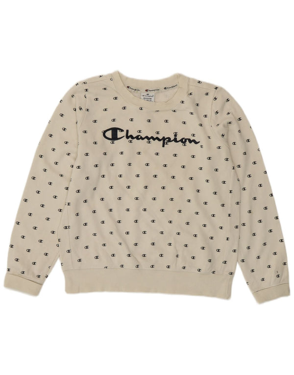 Champion Womens Graphic Sweatshirt Jumper UK 14 Medium White