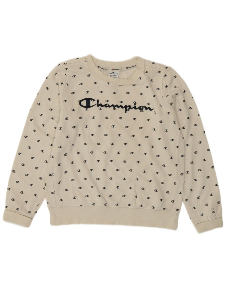 Champion Dame Grafisk Sweatshirt Jumper UK 14 Medium White