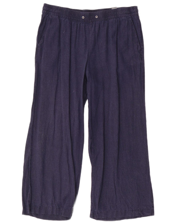 Marks & Spencer Womens Wide Leg Trousers UK 16 Large W34 L26 Navy Blue