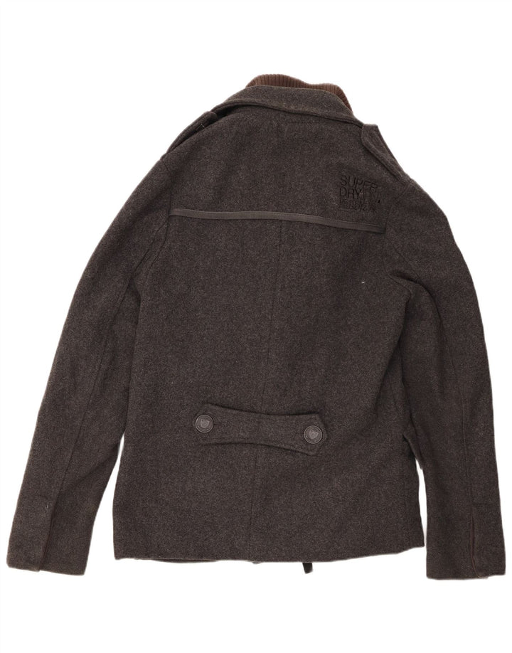 Superdry Men Pea Coat UK 38 Medium Grey Wool