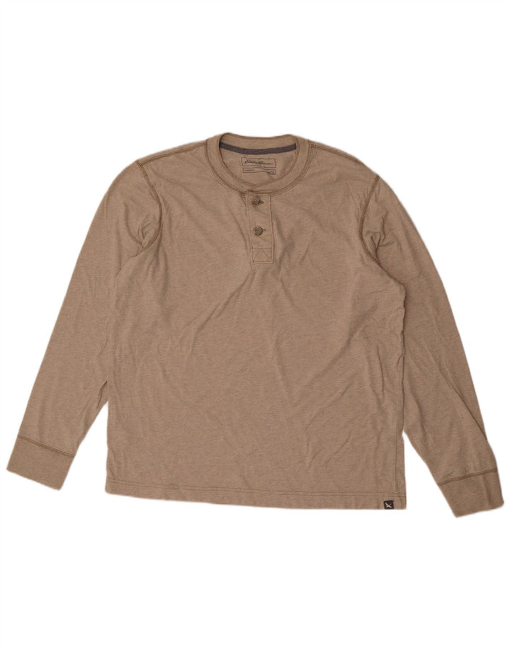 Eddie Bauer Herre Top Langærmet Stor Beige Bomuld