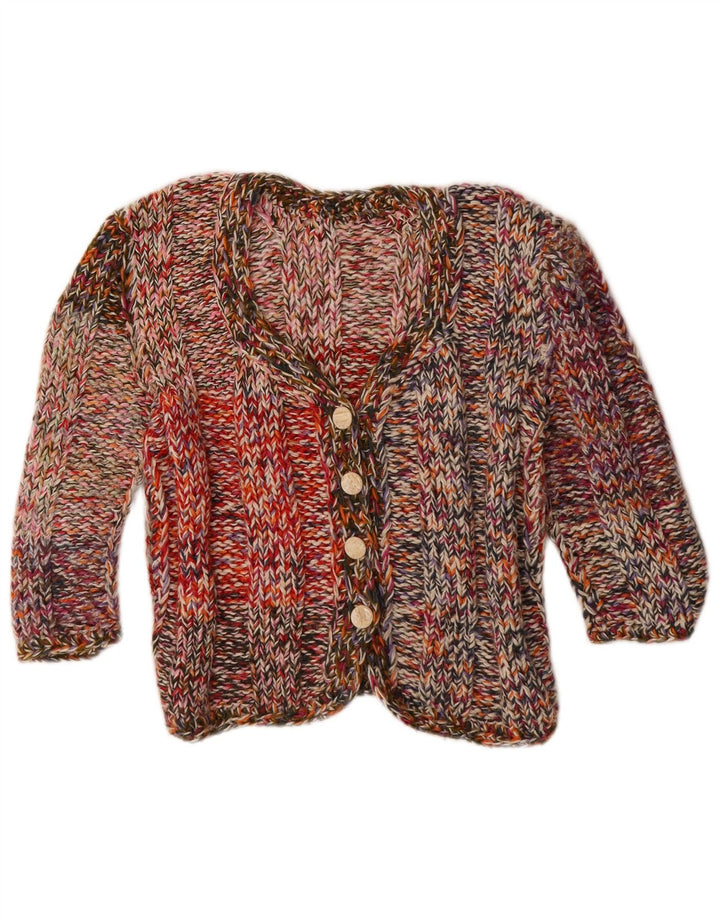 Vintage dame cardigan sweater med 3/4 ærmer UK 12 Medium Flerfarvet