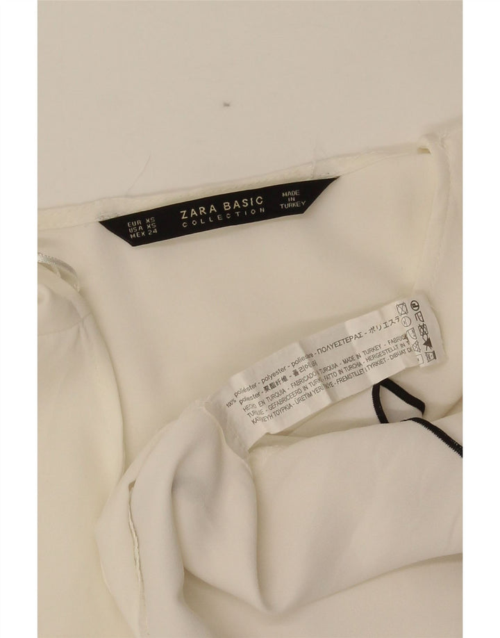 Zara Dame 3/4 ærmet bluse Top UK 6 XS Hvid Polyester