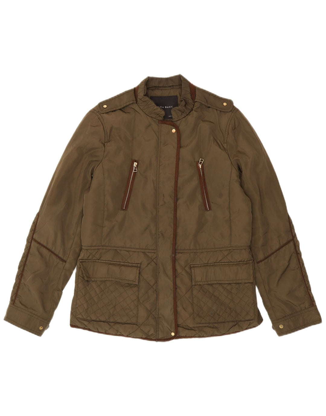 Zara Dame Military Quiltet Jakke UK 16 Large Khaki