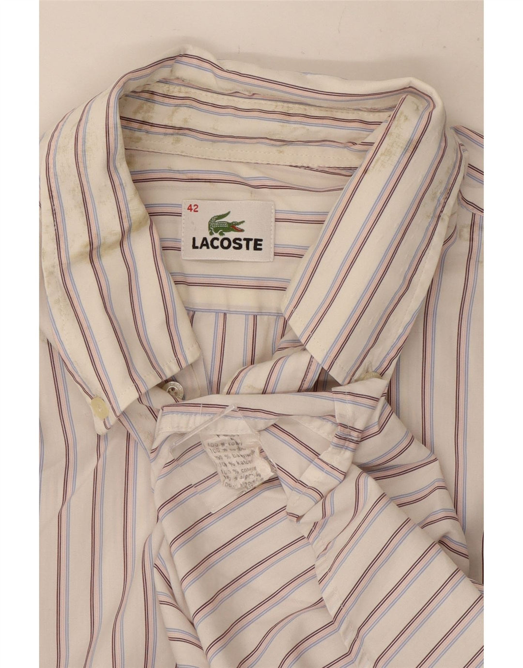 Lacoste Herreskjorte str. 42 Stor hvidstribet bomuld