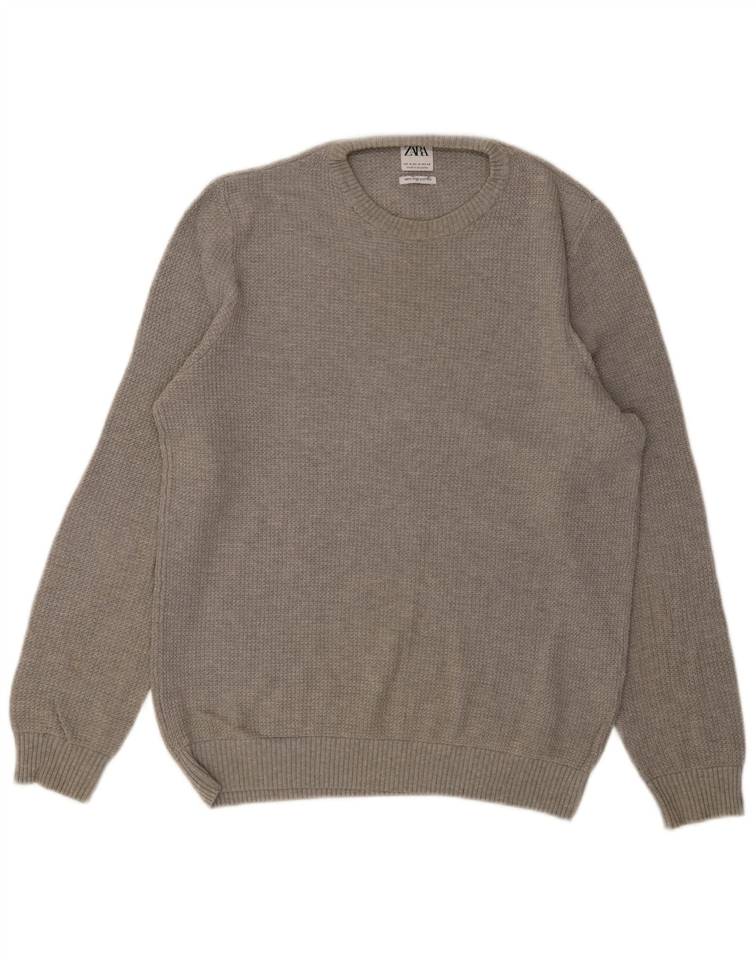 ZARA sweater med rund hals til mænd mellemgrå bomuld