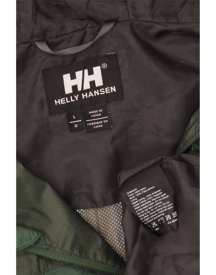 Helly Hansen Regnjakke med hætte til mænd UK 40 Large Green Colourblock Nylon