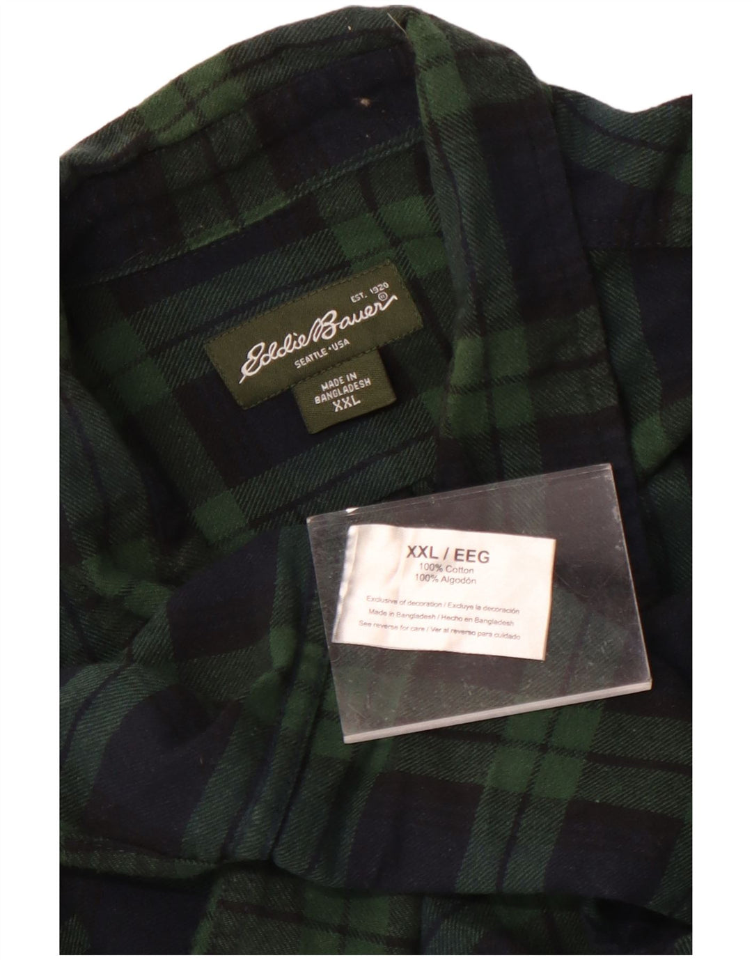 Eddie Bauer herre flannelskjorte 2XL grøn ternet bomuld