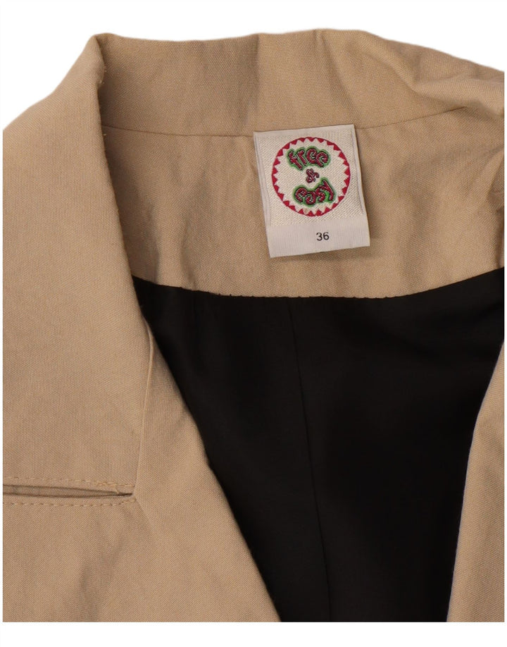 VINTAGE Womens Double Breasted Blazer Jacket EU 36 Small Beige Polyester