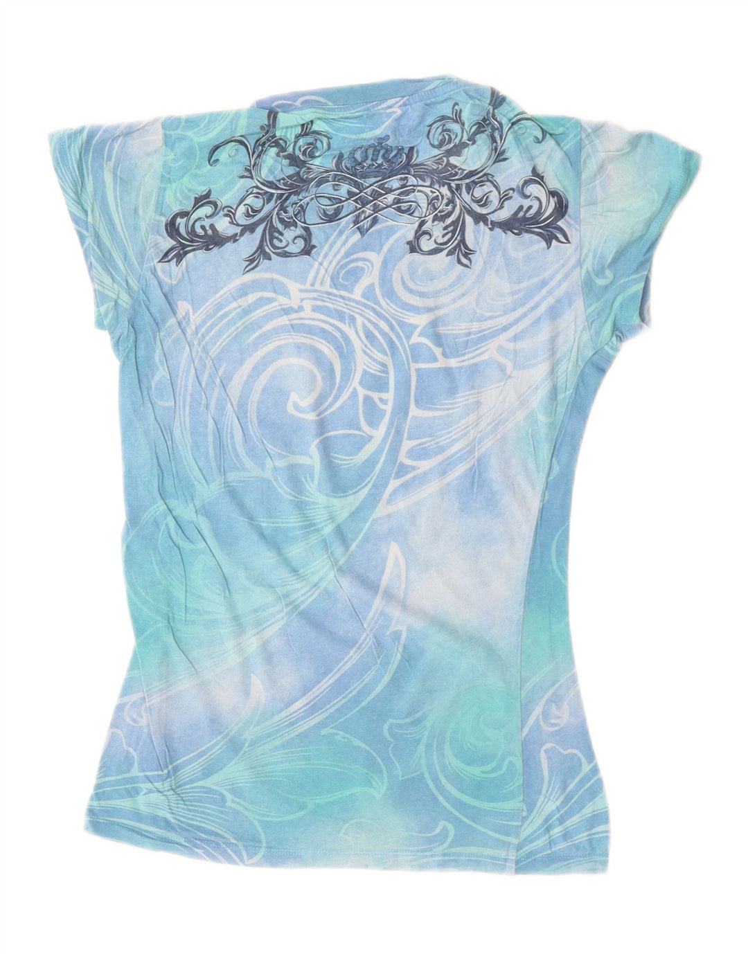 HARD ROCK CAFE Dame Couture Grafisk T-Shirt Top UK 8 Small Blue Tie Dye