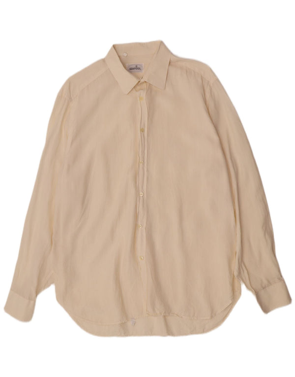 Vintage herre Regular Fit skjorte størrelse 16 1/2 Large Off White Silk Classic
