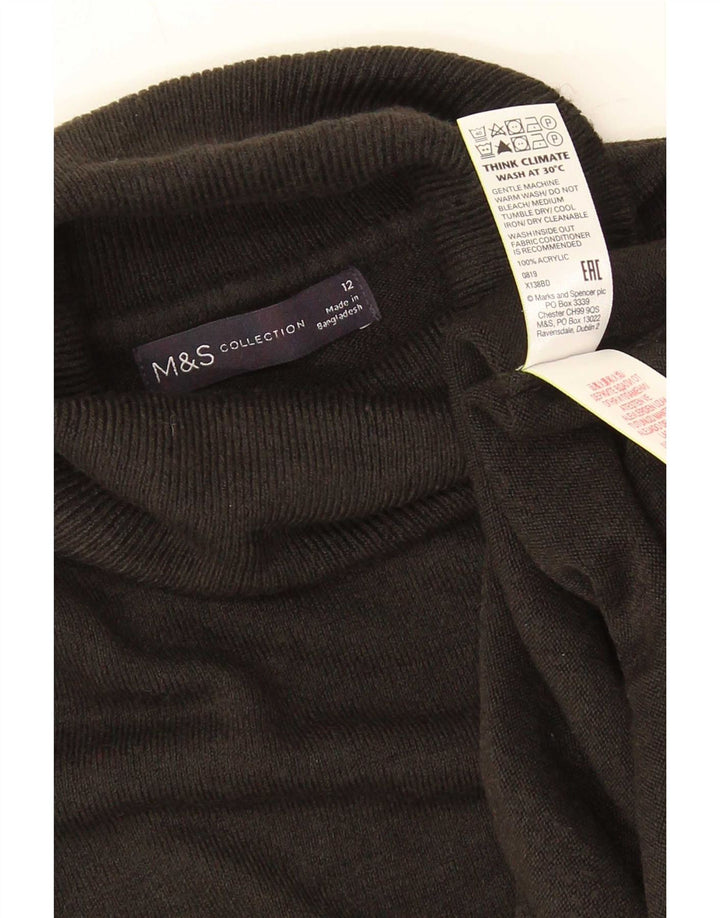 Marks & Spencer Dame Roll Neck Jumper Sweater UK 12 Medium Sort Akryl
