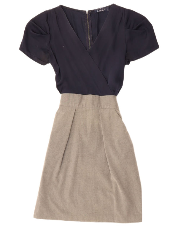 CLOSET Womens Wrap Dress UK 10 Small  Navy Blue Colourblock Polyester