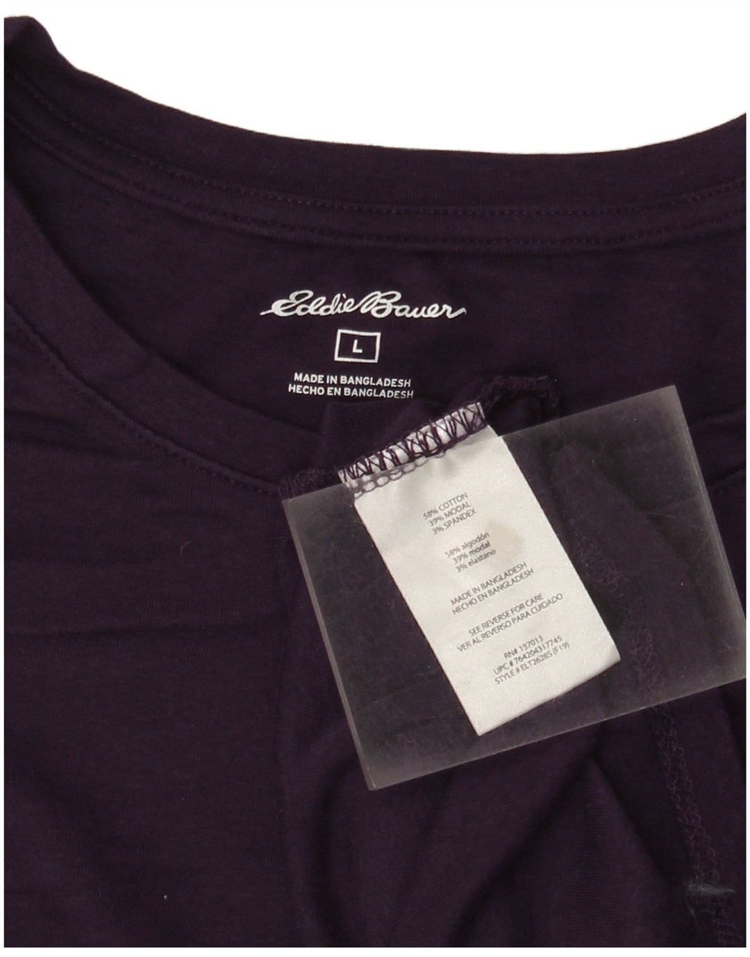 Eddie Bauer Dame Top Langærmet UK 14 Stor Lilla Bomuld