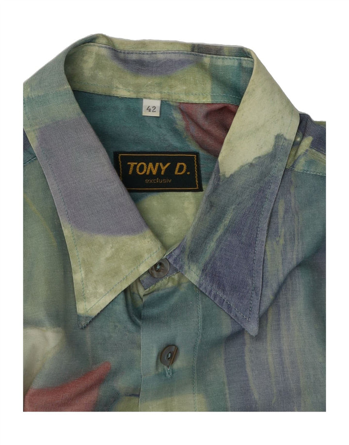 TONY. D Mens Short Sleeve Shirt Size 42 Large Blue Patchwork Vintage Tony. D and Second-Hand Tony. D from Messina Hembry 
