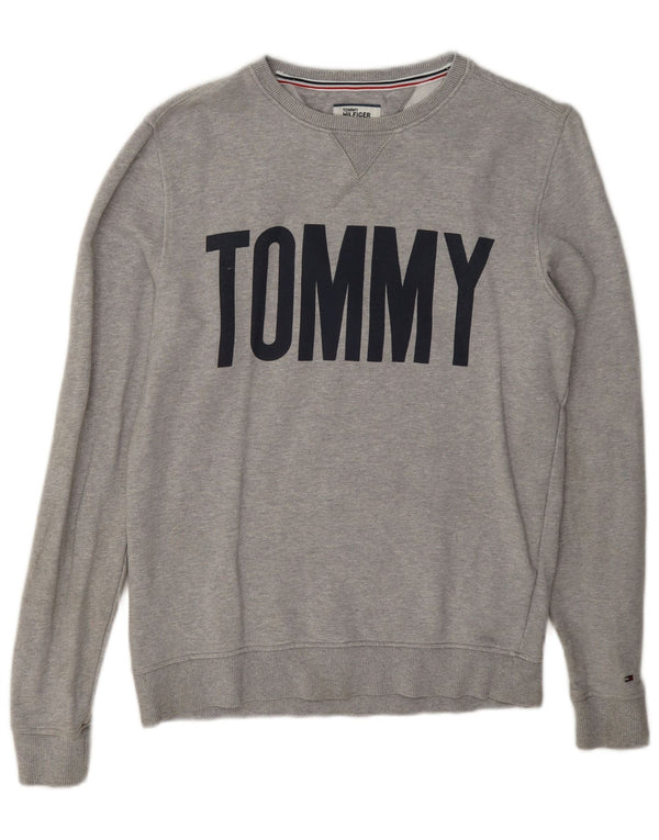 Tommy Hilfiger Herre grafisk sweatshirt jumper lille grå flækket bomuld