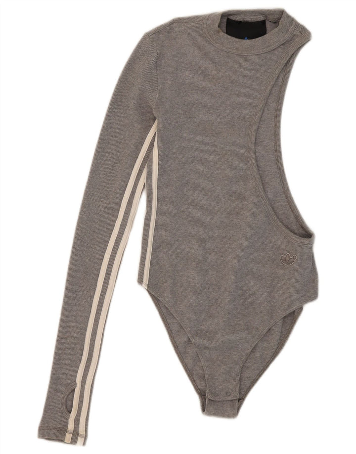 Adidas Womens One Shoulder Bodysuit UK 10 Small Grey Bomuld