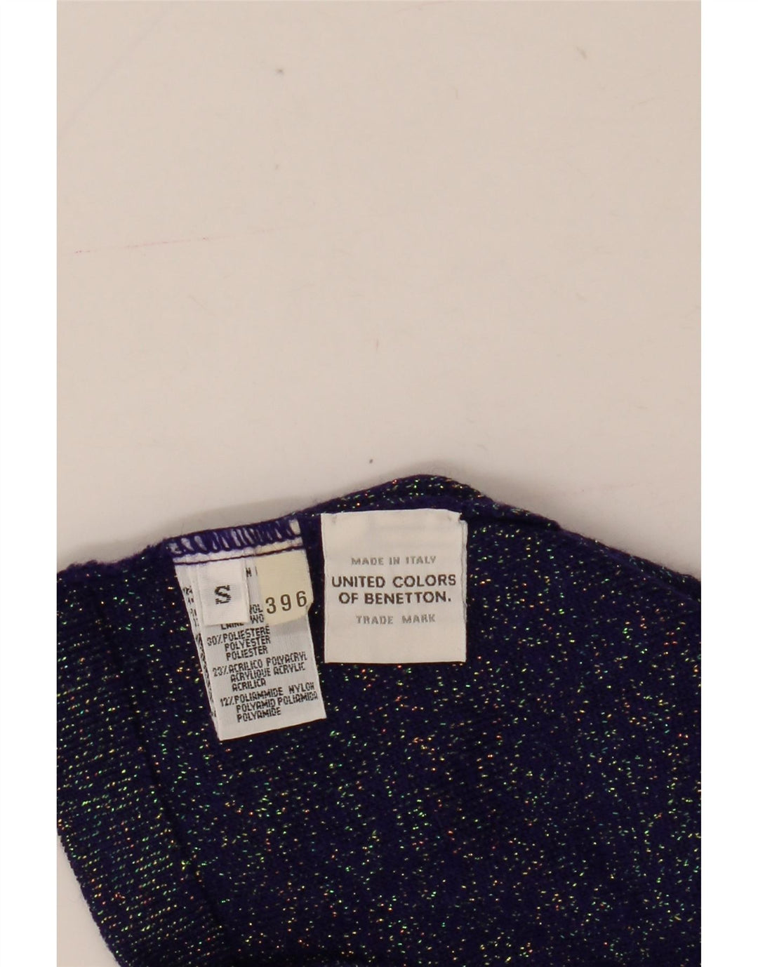 BENETTON Dame Crop V-hals sweater UK 10 Small Navy Blue Flecked