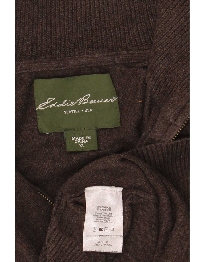 Eddie Bauer Herre Zip Neck Jumper Sweater XL Brun Bomuld