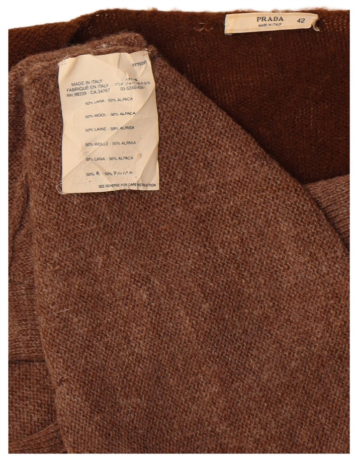 Prada Dame Cardigan Sweater IT 42 Medium Brun Colourblock Alpaca Uld