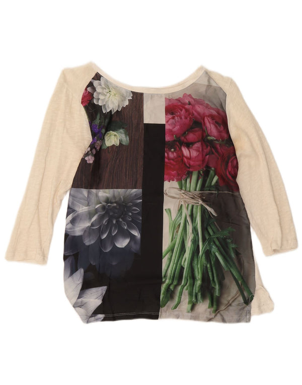 Zara Dame Top 3/4 ærmer UK 14 Medium Beige Floral