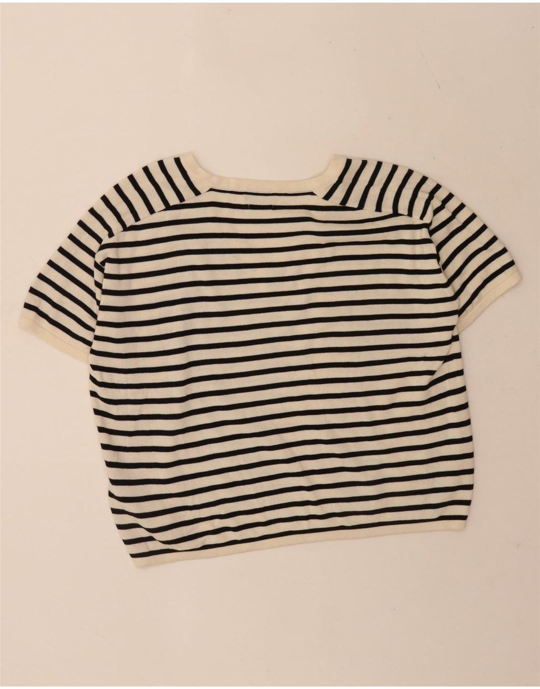 Massimo Dutti Dame Crop T-Shirt Top UK 14 Medium Off White Stribet