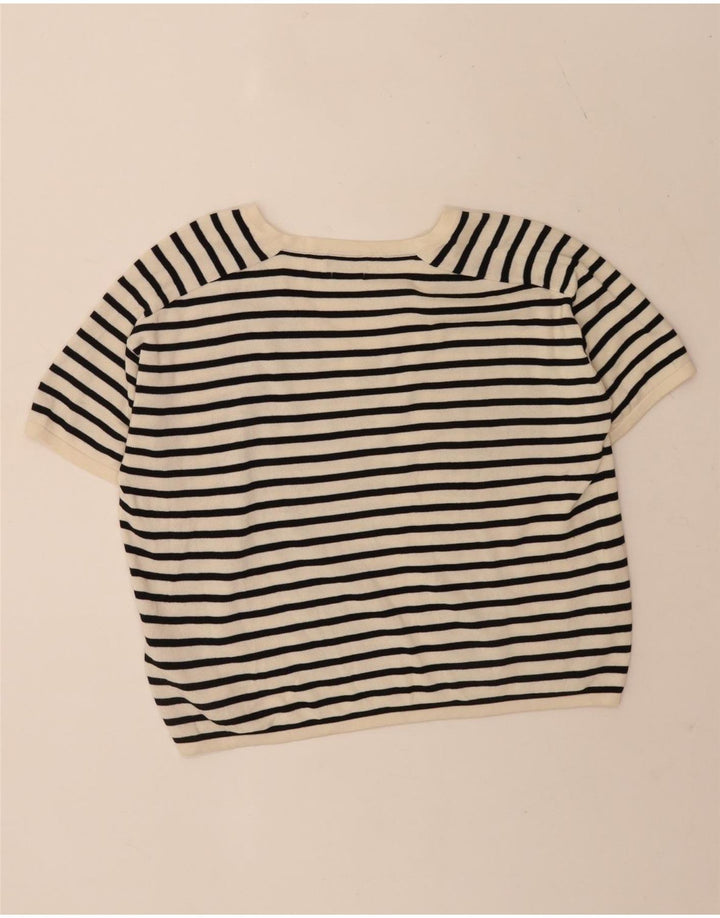 Massimo Dutti Dame Crop T-Shirt Top UK 14 Medium Off White Stribet