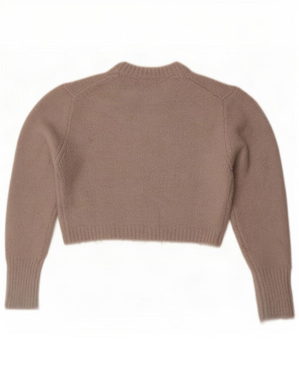 Zara Womens Crop Crew Neck Jumper Sweater UK 10 Small Grey Acryl