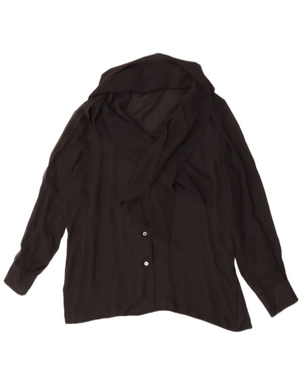 Blunauta Dame Front Tie Shirt Bluse IT 44 Medium Sort Silke