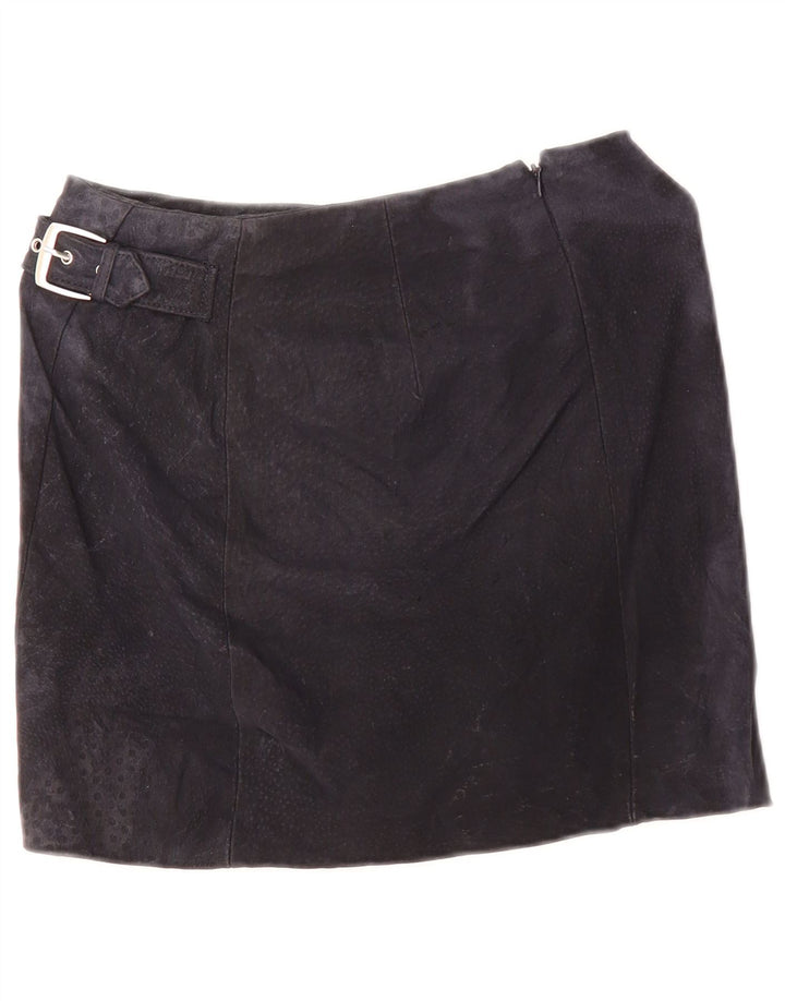 Mango Dame Ruskind Mini Nederdel EU 34 XS W28 Navy Blue Læder