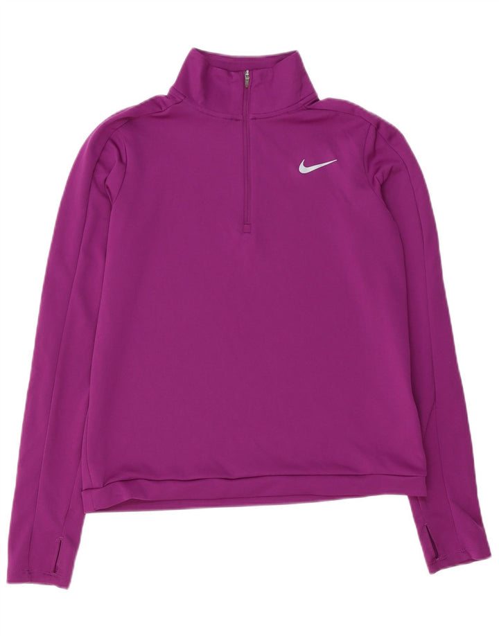 Nike Dame Dri Fit Pullover med lynlås-hals Træningsdragt Top UK 10 Lille Lilla