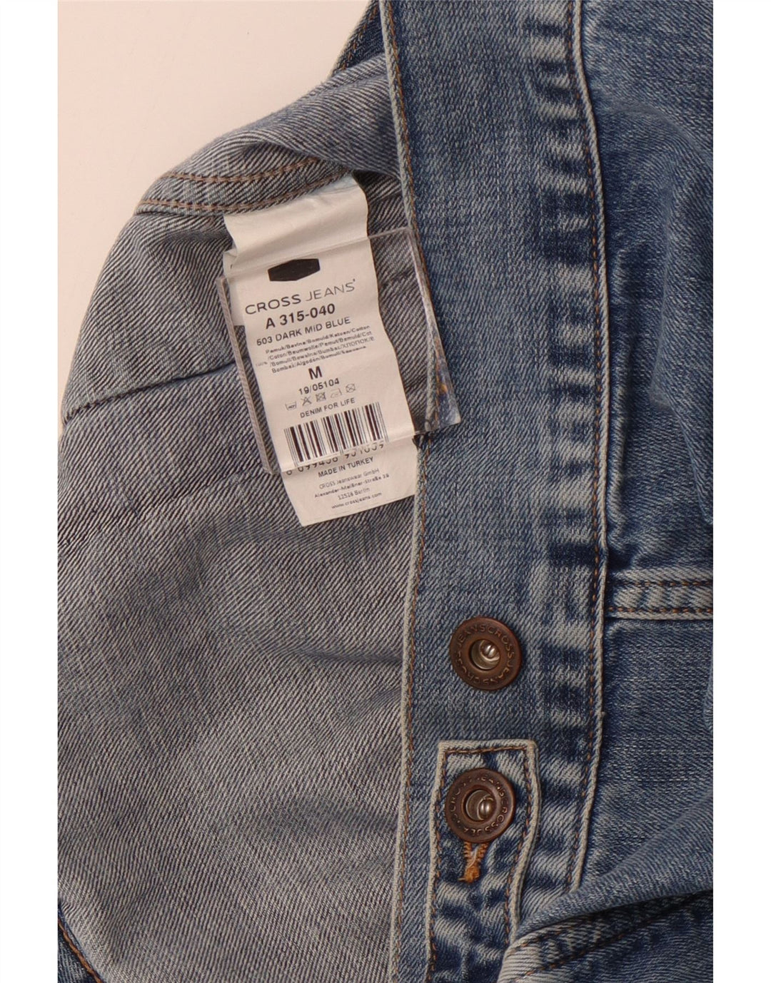 CROSS JEANS Denimjakke til mænd UK 38 Medium Blue Bomuld