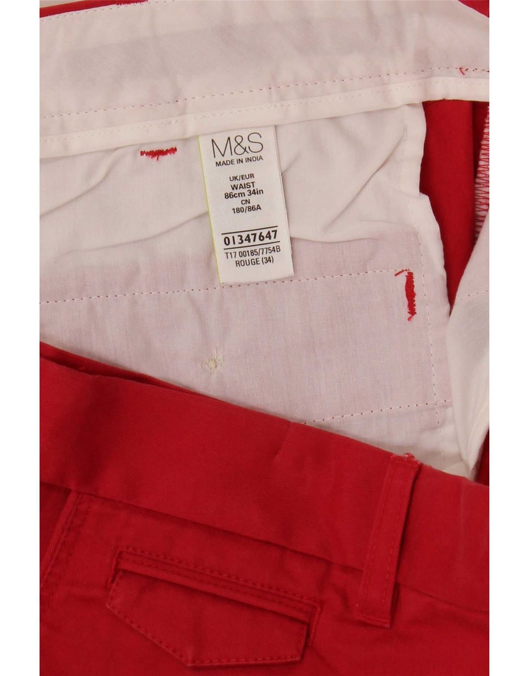 Marks & Spencer Herre Chino Shorts W34 Large Red Bomuld