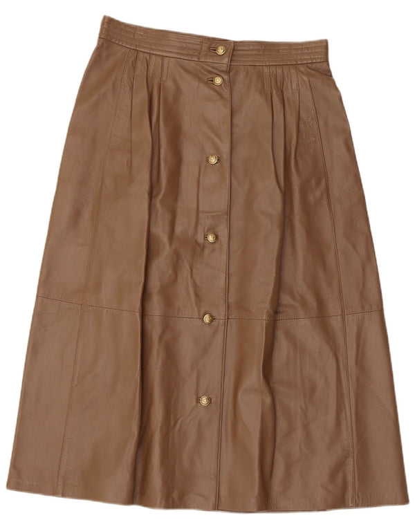 Vintage plisseret lædernederdel til kvinder UK 12 Medium W30 brunt læder
