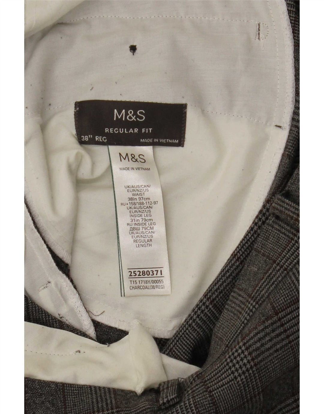 Marks & Spencer Herre Regular Fit Suit Bukser W38 L31 Grå ternet polyester