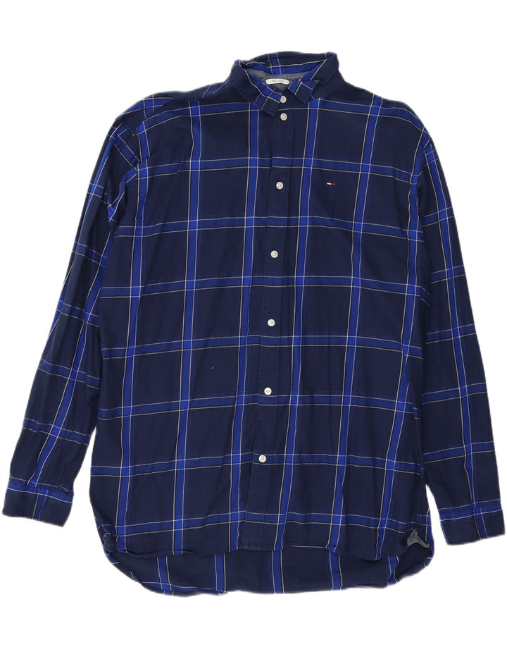TOMMY HILFIGER Mens Regular Fit Shirt 2XL Navy Blue Check Cotton Vintage Tommy Hilfiger and Second-Hand Tommy Hilfiger from Messina Hembry 
