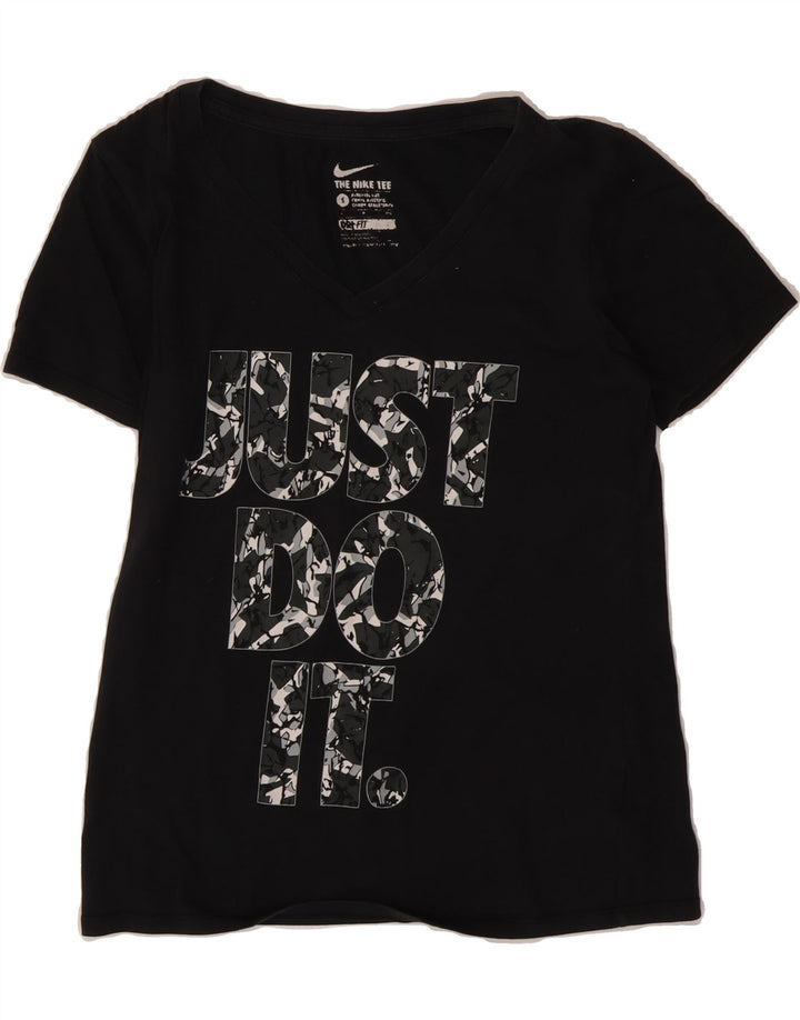 NIKE Womens Athletic Cut Graphic T-Shirt Top UK 10 Small Black Vintage Nike and Second-Hand Nike from Messina Hembry 
