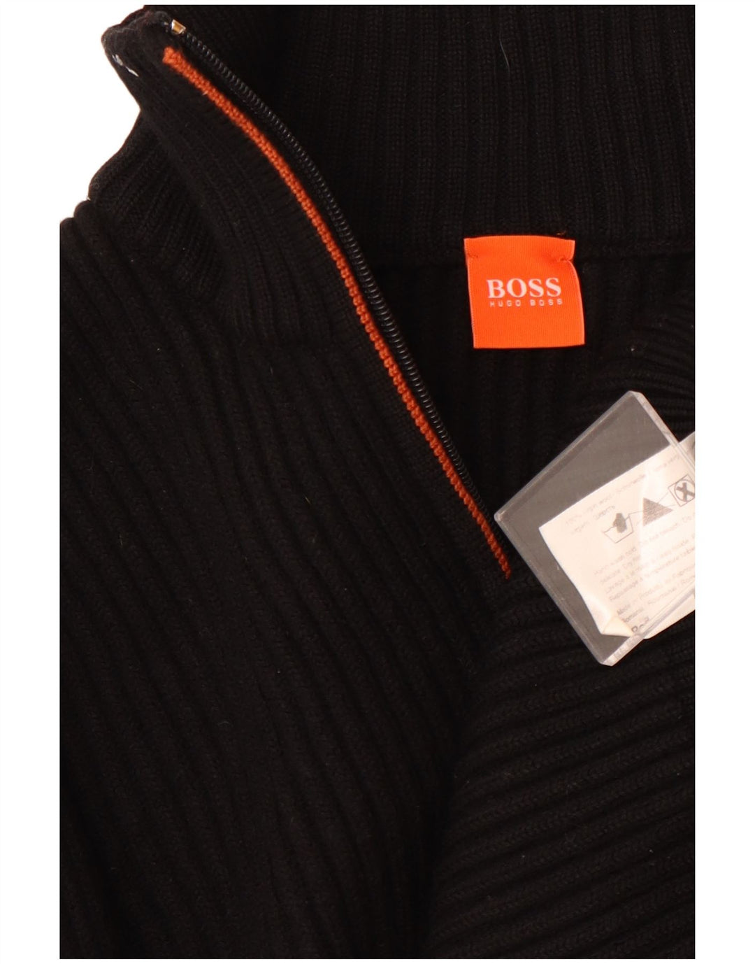 Hugo Boss Dame Zip Neck Jumper Sweater UK 14 Large Black Virgin Wool