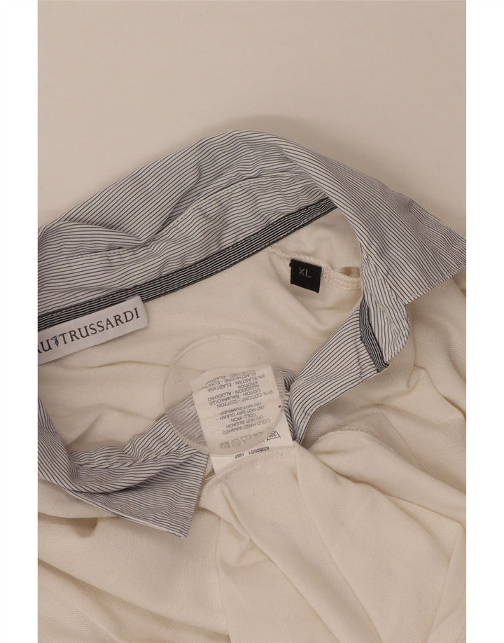 TRUSSARDI Langærmet Rugby Polo Shirt til kvinder UK 18 XL Hvid Bomuld