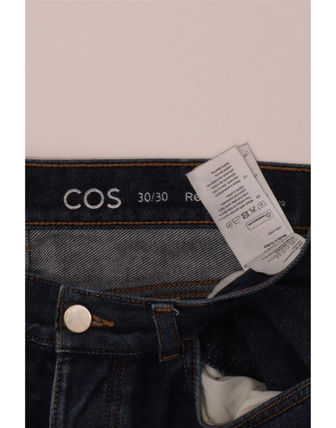 Cos Herre Regular Straight Jeans W30 L28 Marineblå Bomuld