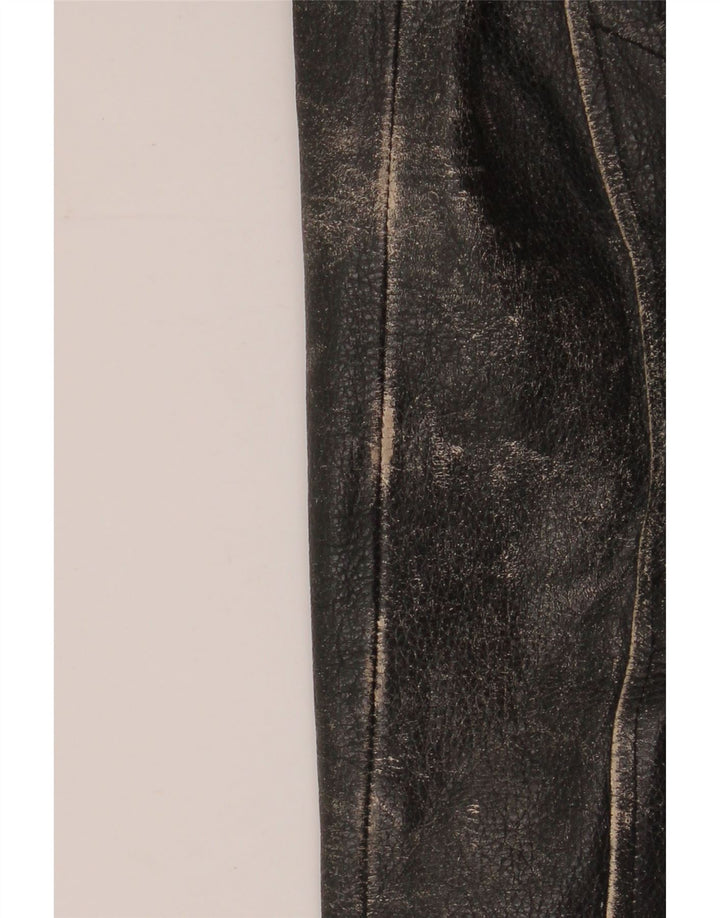 Yuppie Womens Crop Læder Biker Jacket EU 38 Medium Sort Læder