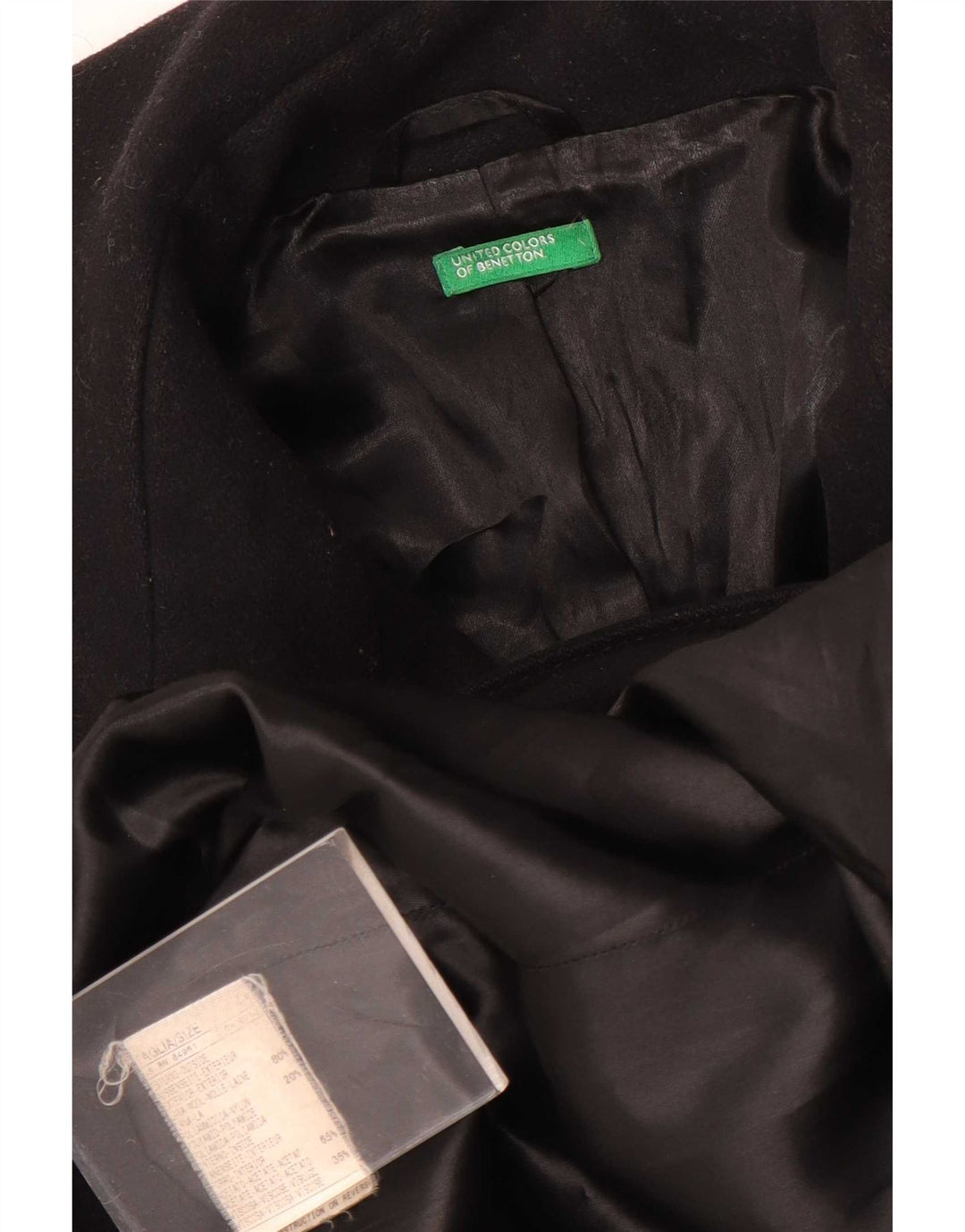 Benetton Dame Overfrakke UK 14 Medium Sort Uld