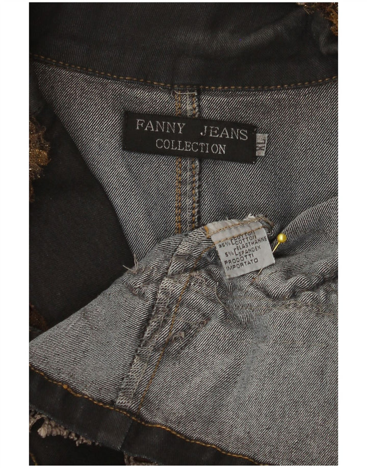 Vintage Dame 2 Button Denim Blazer Jacket UK 18 XL Sort Colourblock