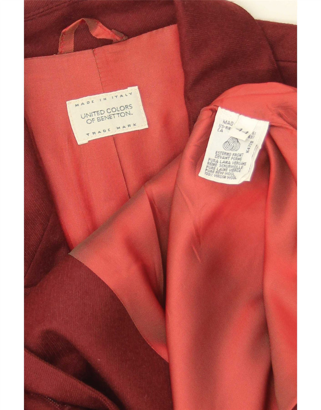 Benetton Dame Crop 2 Button Blazer Jacket IT 44 Medium Burgundy Wool