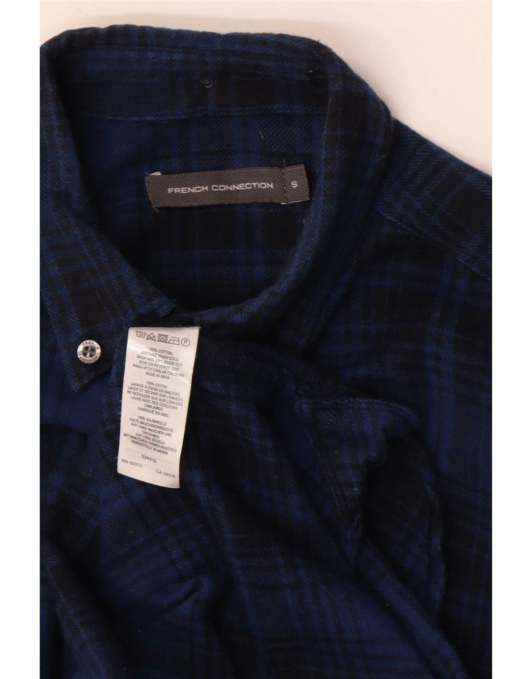 French Connection Herre flannel skjorte lille blå plaid bomuld