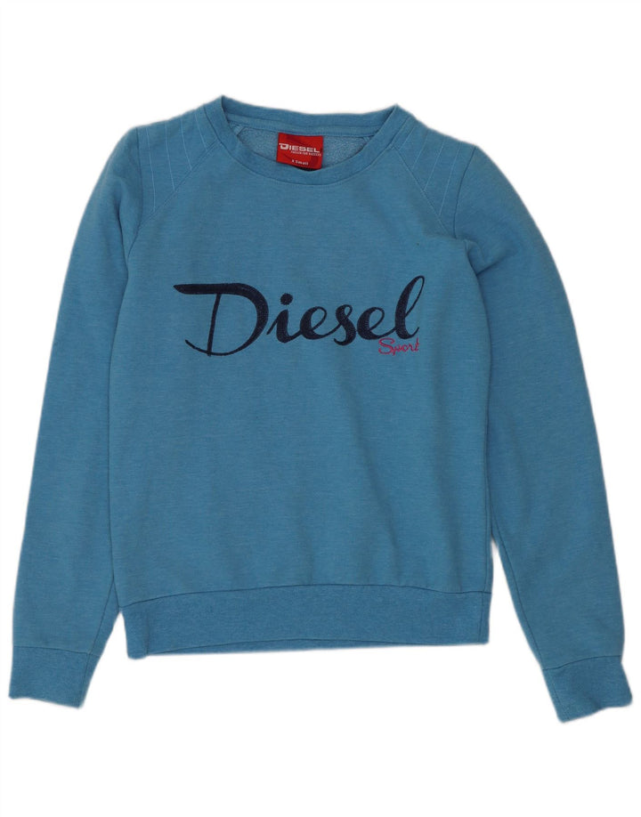 Diesel Dame Grafisk Sweatshirt Jumper UK 6 XS Blå Polyester