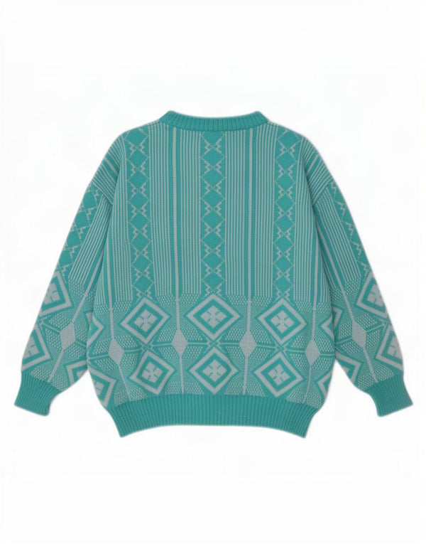 Vintage Womens Boat Neck Jumper Sweater UK 16 Large Blue Geometric