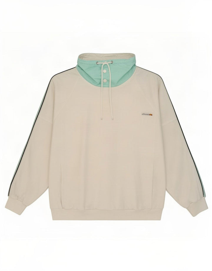Ellesse Herre Button Neck Sweatshirt Jumper Large White Colourblock Bomuld