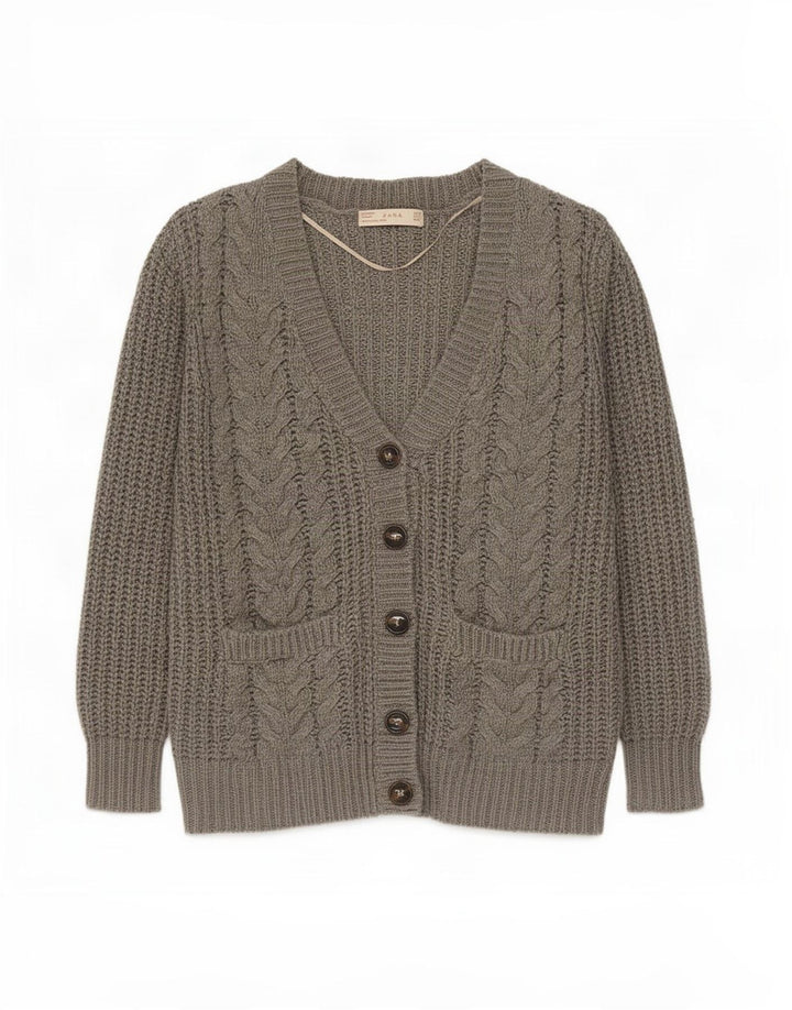 Zara Dame Cardigan Sweater UK 10 Small Grå Akryl